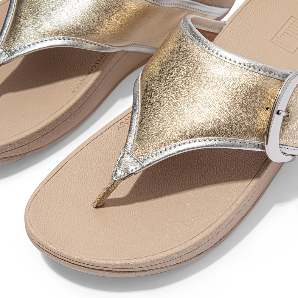 Fitflop Womens Sandals - Olive Mixed-metallics Toe-post - Gold - 647-CADPIT